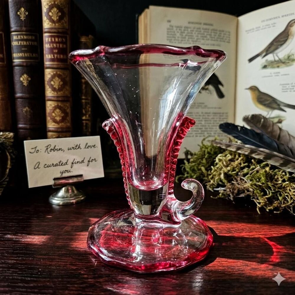 Vintage Cranberry Flash Jack-in-the-Pulpit Bud Vase